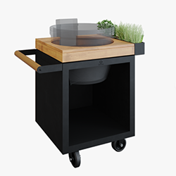 OFYR Kamado Table Black 65 PRO Teak Wood Kamado Joe